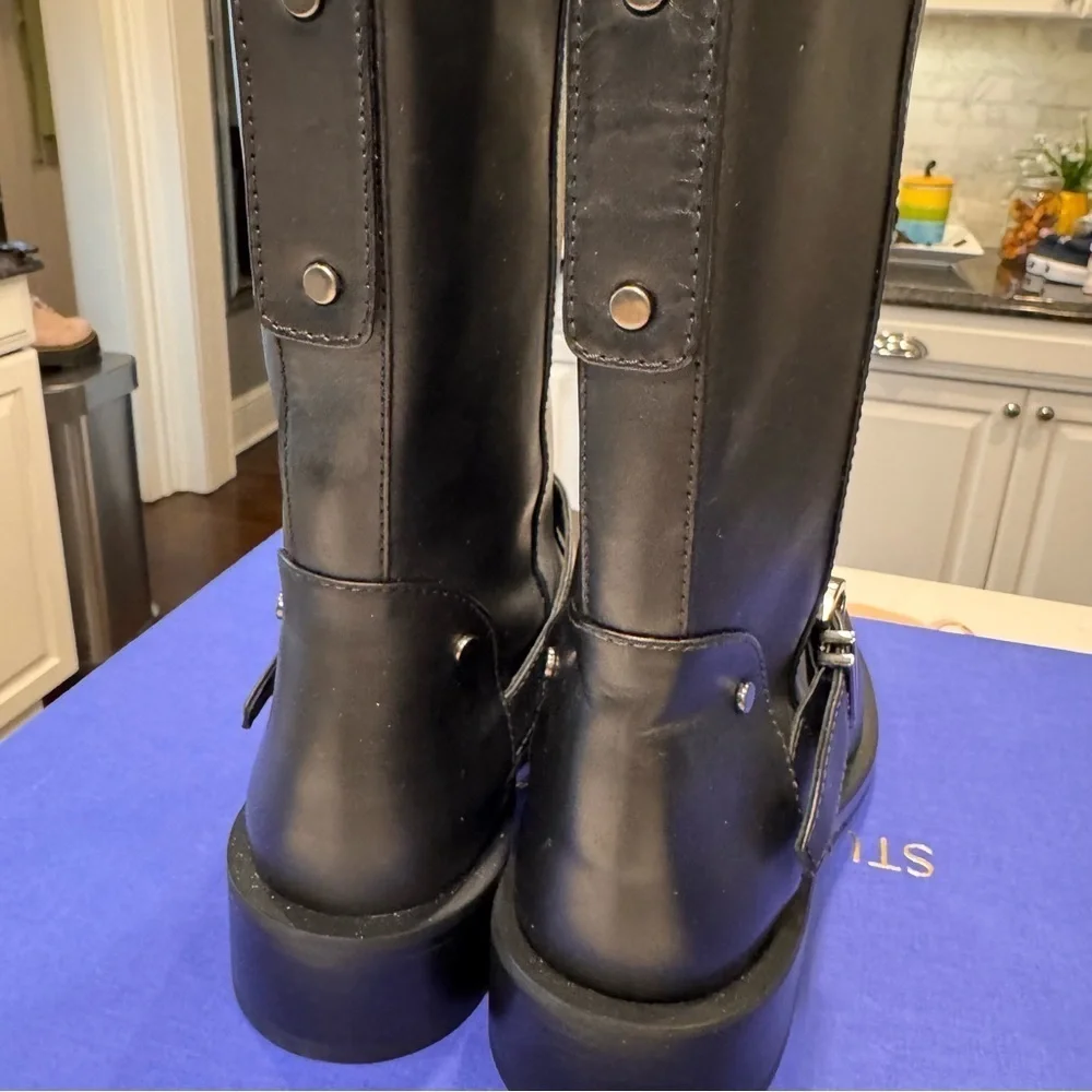 NEW! STUART WEITZMAN Maverick Black Leather Pull-On Boots Women's Sz 6.5